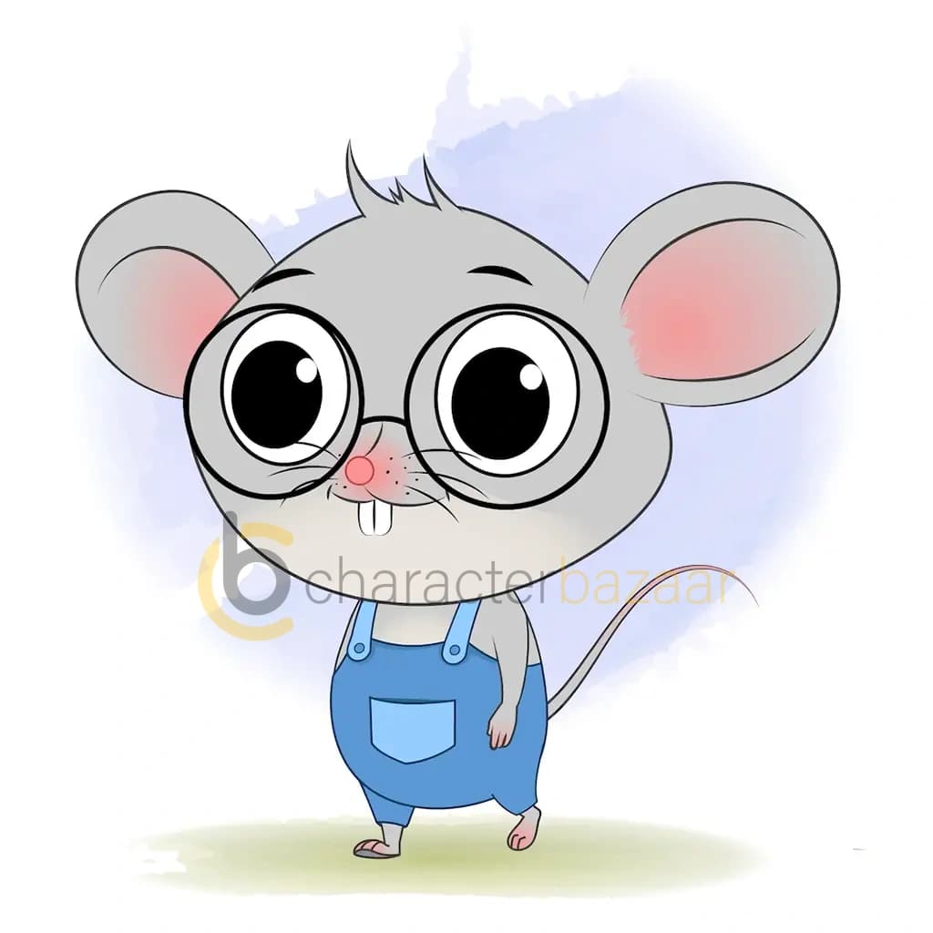 A cute mouse 3/4 front view/three quarter view walking animated cartoon character aka miles the mouse