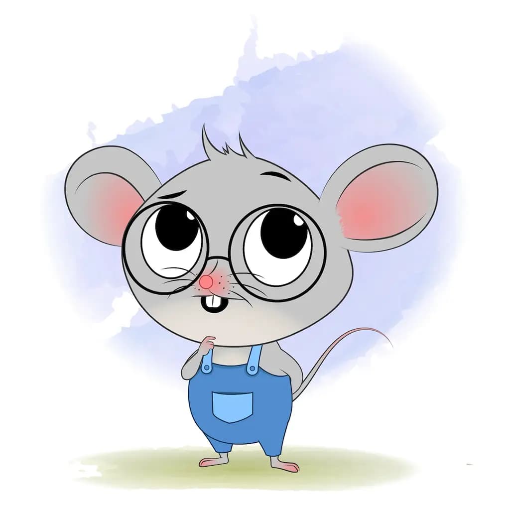 A cute mouse thinking animated cartoon character aka miles the mouse