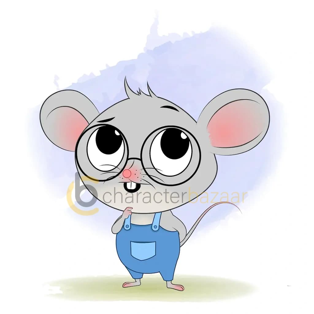 A cute mouse thinking animated cartoon character aka miles the mouse