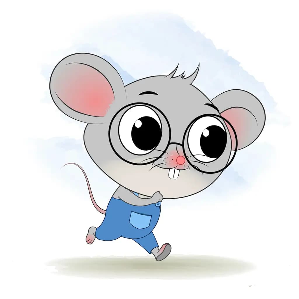 A cute mouse running three quarter view animated cartoon character aka miles the mouse