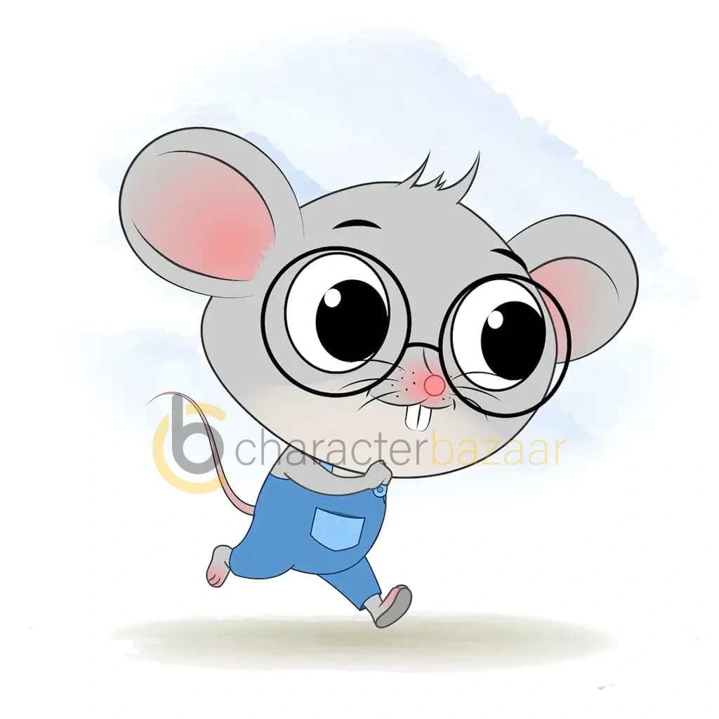 A cute mouse running three quarter view animated cartoon character aka miles the mouse