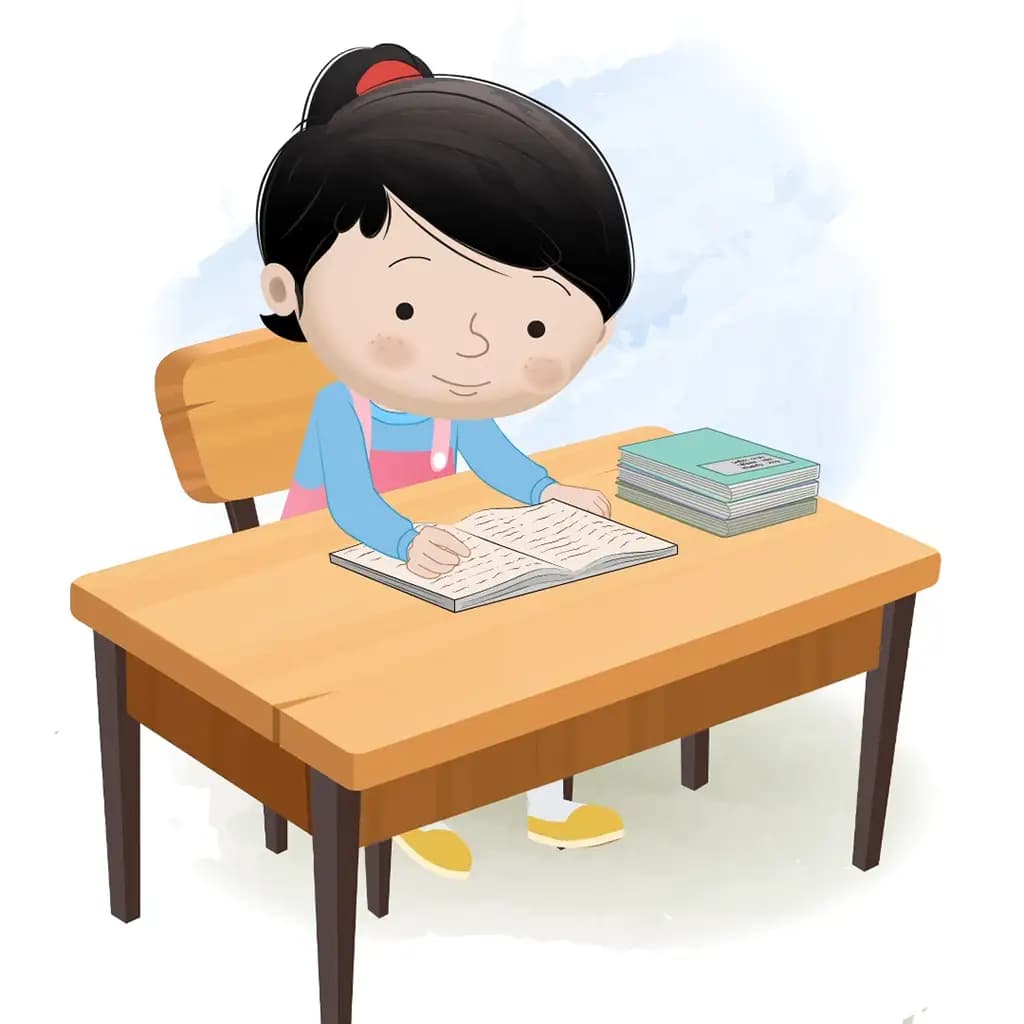 A girl reading a book and sitting on the table animated cartoon character aka claire