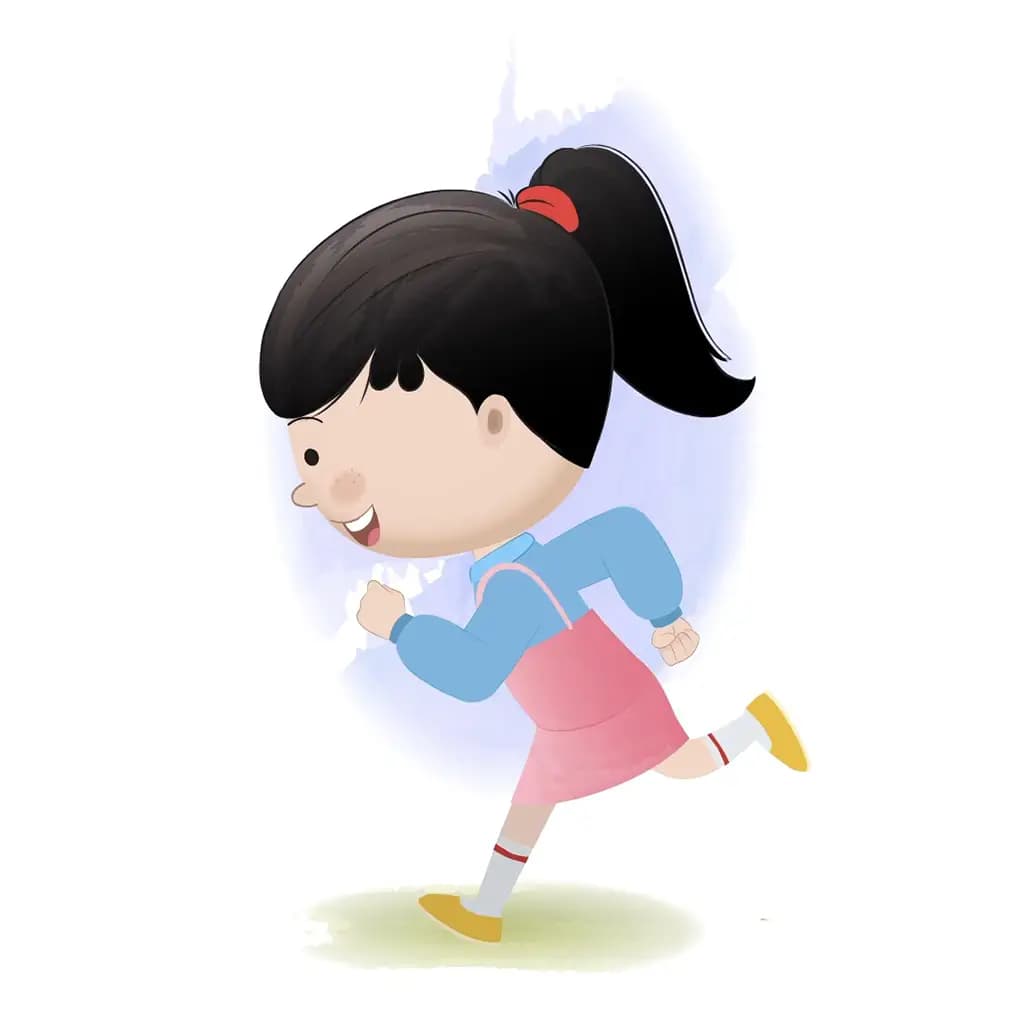 A cute girl running fast side view animated cartoon character aka claire
