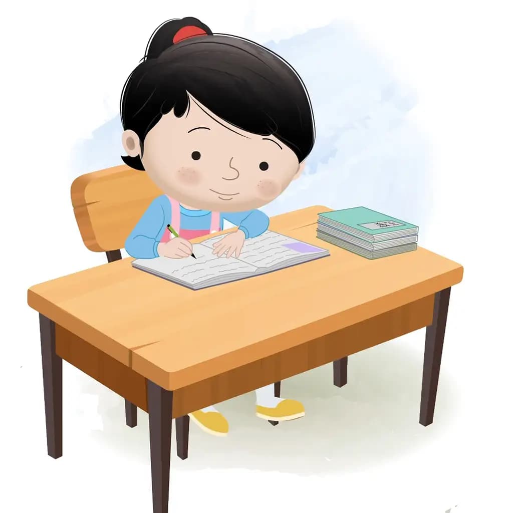 A girl doing homework and sitting on the table animated cartoon character aka claire