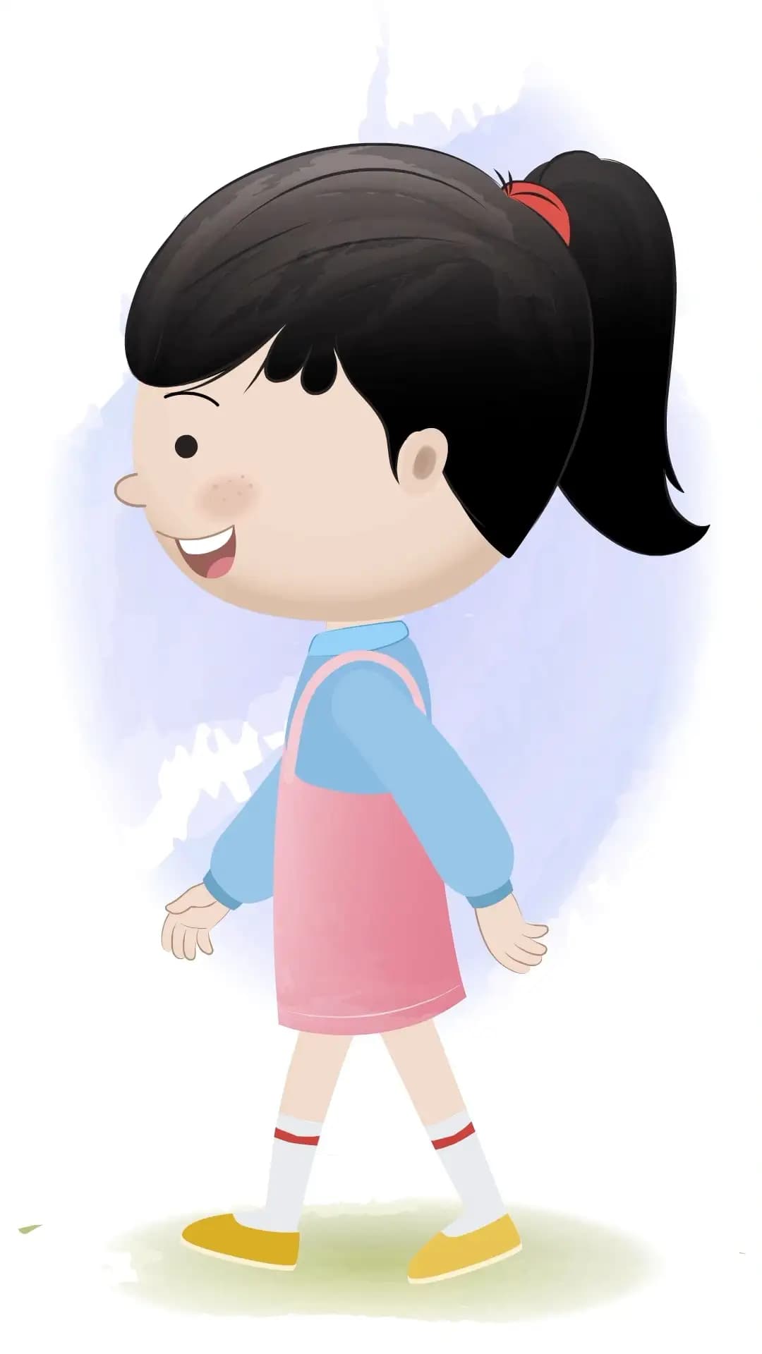 A girl walking side view animated cartoon character aka claire