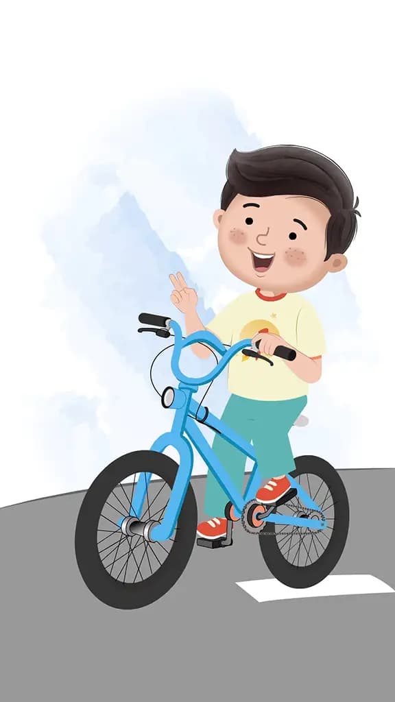 A little boy riding a bicycle animated cartoon character aka lucas