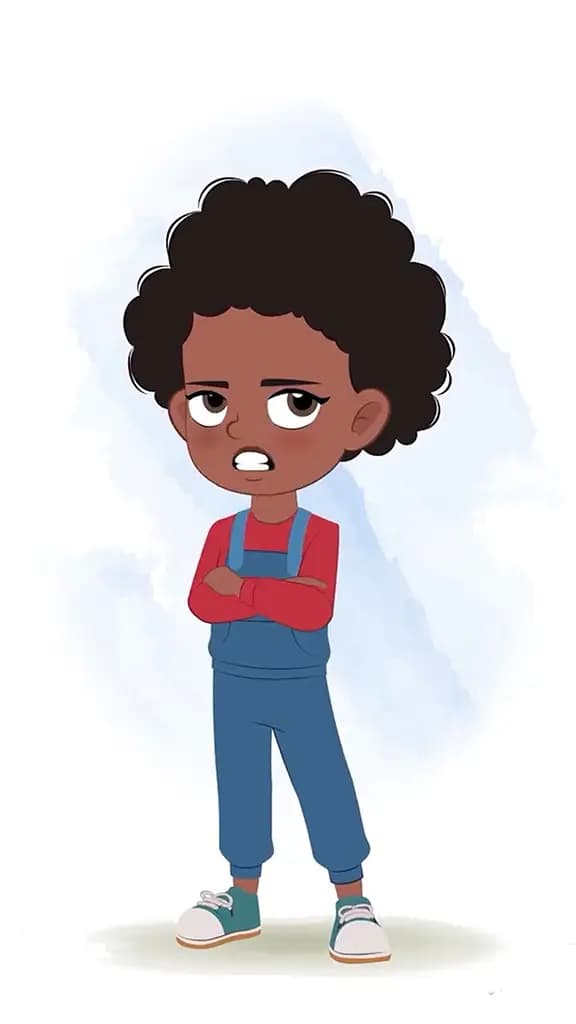 An annoyed cute black girl animated cartoon character aka jenny 3/4