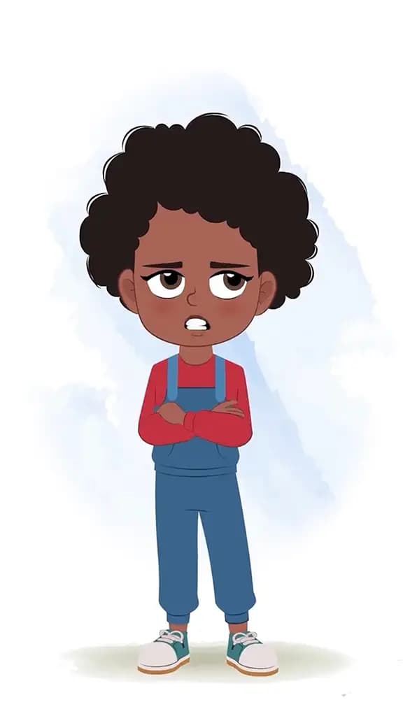 An annoyed cute black girl animated cartoon character aka jenny