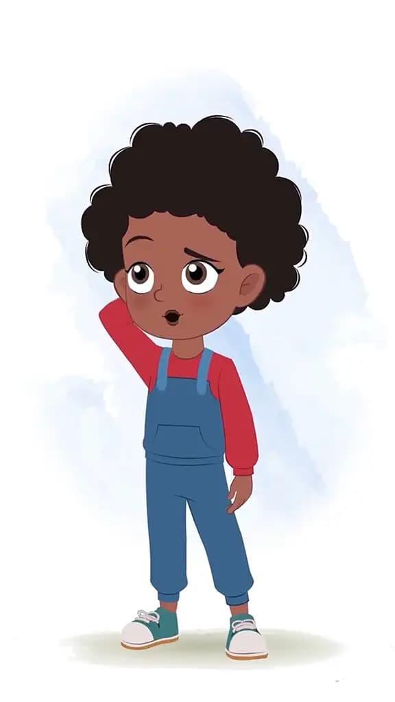 A confused cute black girl animated cartoon character aka jenny 3/4