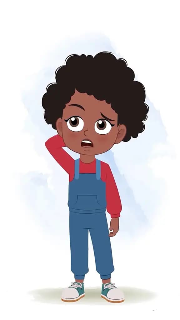 A confused cute black girl animated cartoon character aka jenny