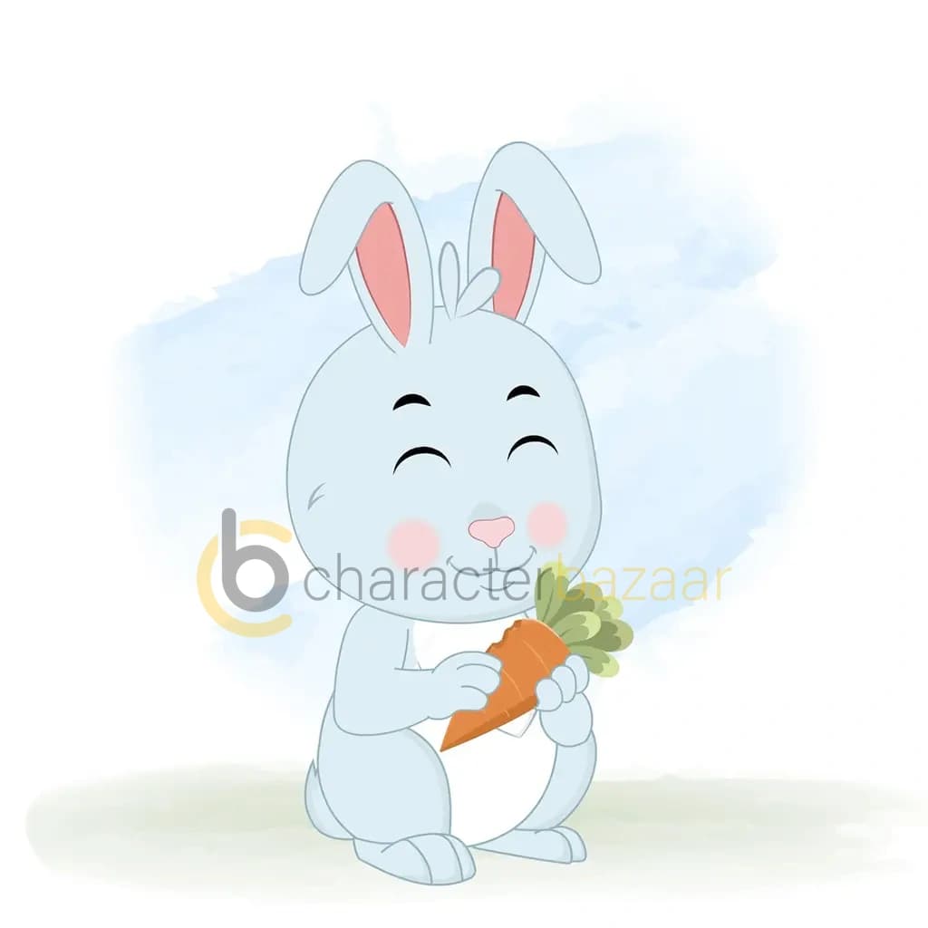 A cute little rabbit eating carrot while sitting on floor animated cartoon character aka drax the rabbit
