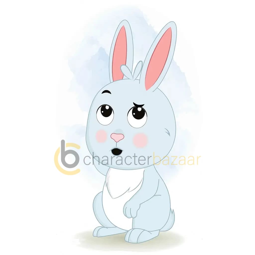 A confused cute rabbit animated cartoon character aka drax the rabbit 3/4