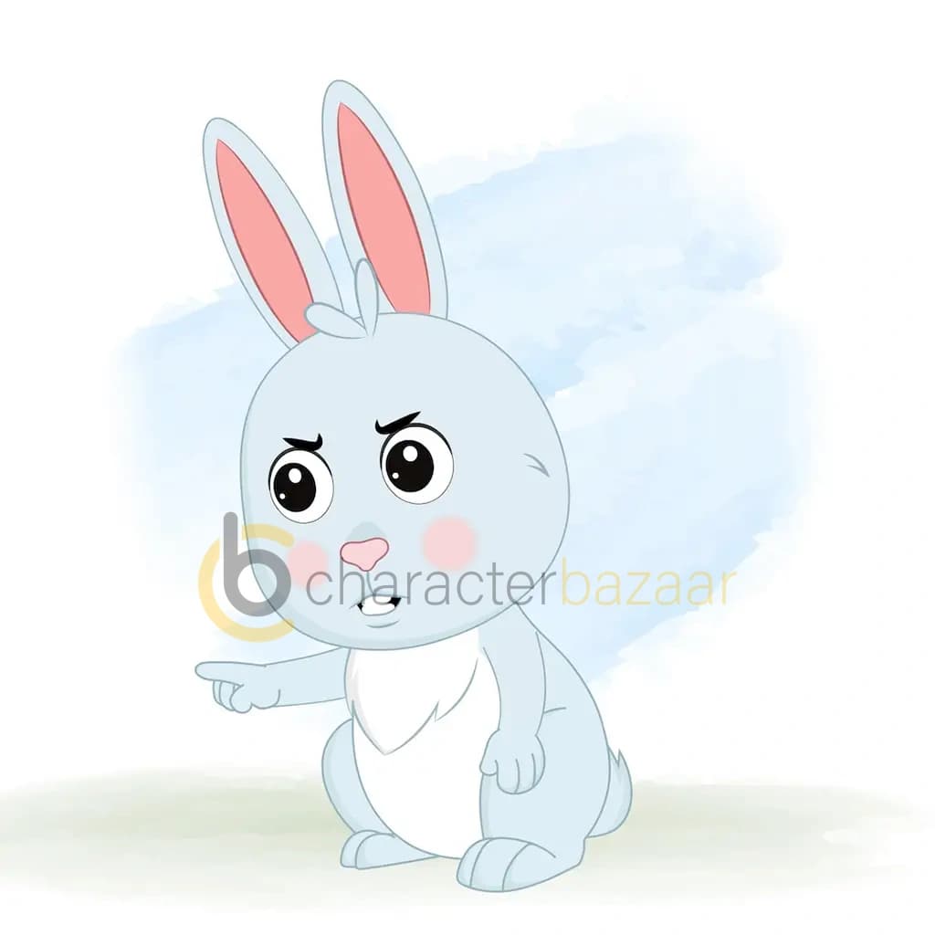 An angry cute rabbit animated cartoon character aka drax the rabbit 3/4