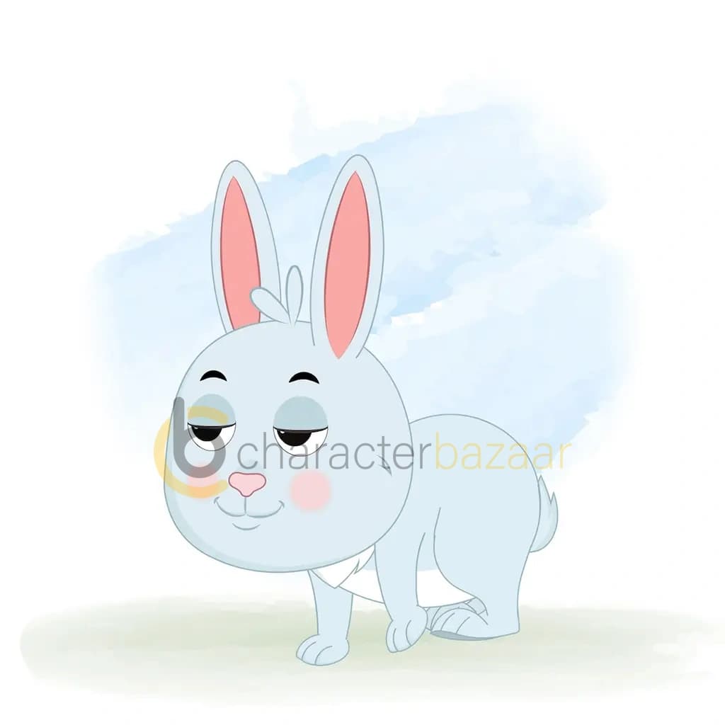 A cute rabbit 3/4 front view/three quarter view walking animated cartoon character aka drax the rabbit