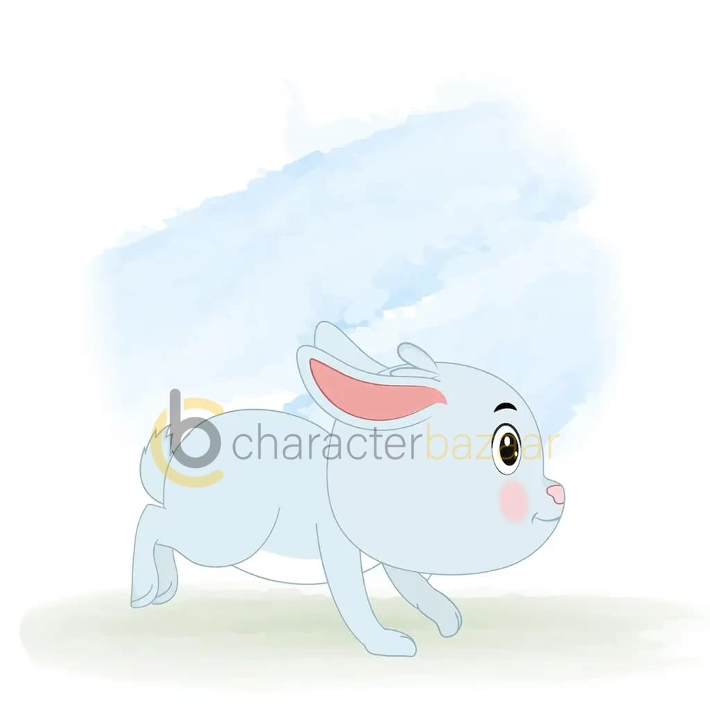 A cute rabbit running fast side view animated cartoon character aka drax the rabbit