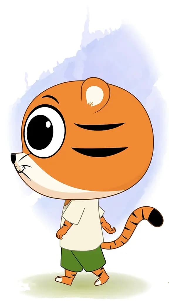 A tiger walking side view animated cartoon character aka tyler the tiger