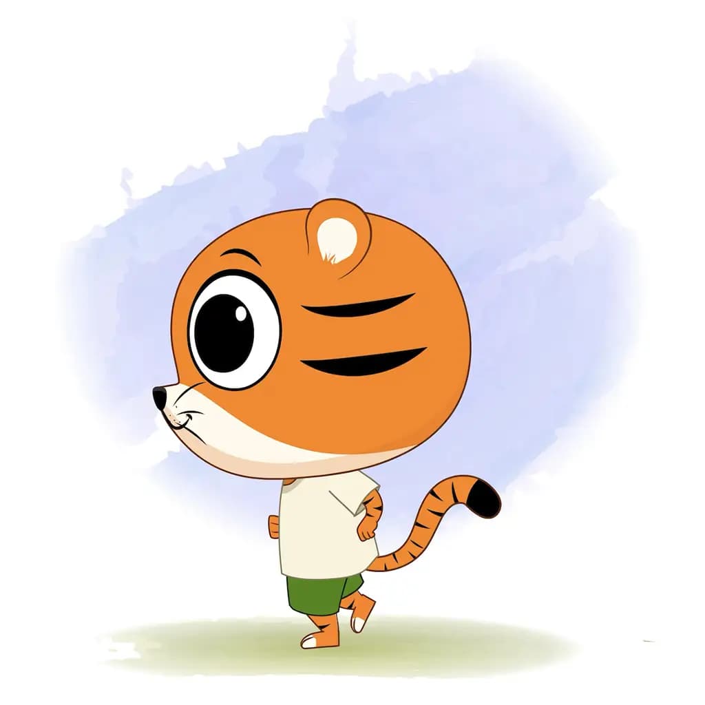 A tiger running fast side view animated cartoon character aka tyler the tiger