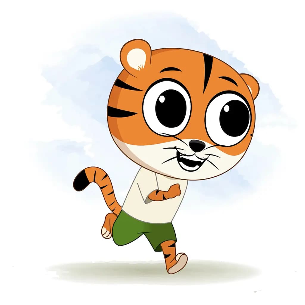 A tiger running three quarter view animated cartoon character aka tyler the tiger