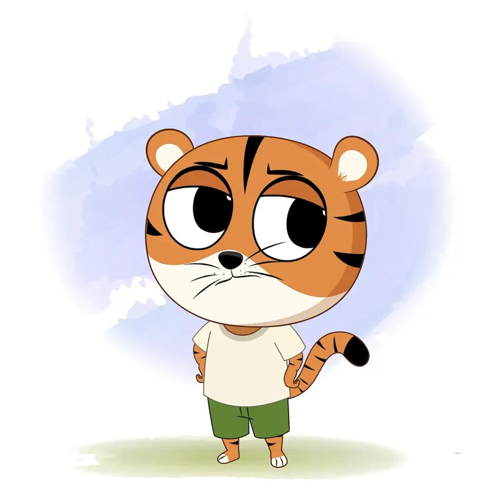 An annoyed tiger animated cartoon character aka tyler the tiger 3/4