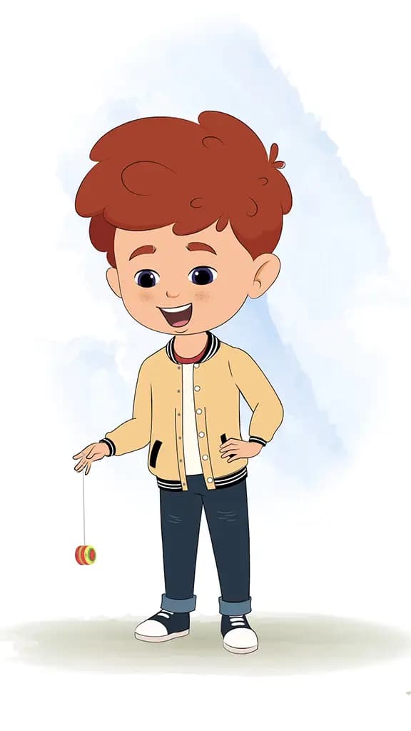 A red hair boy animated cartoon character playing with a yoyo aka sunny