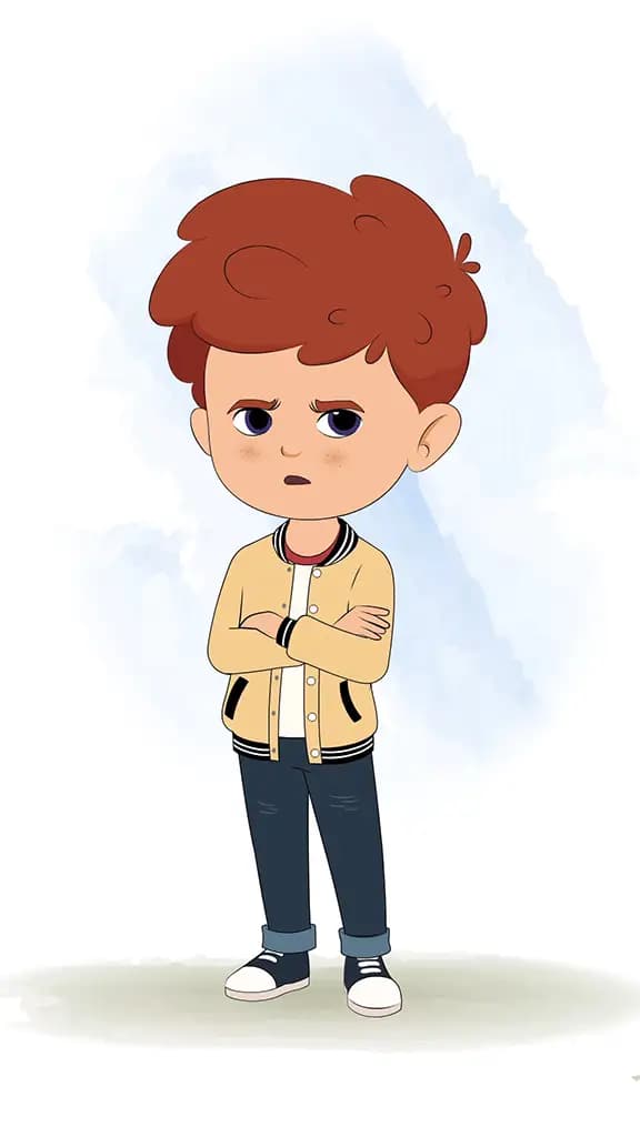 An annoyed red hair boy animated cartoon character aka sunny 3/4