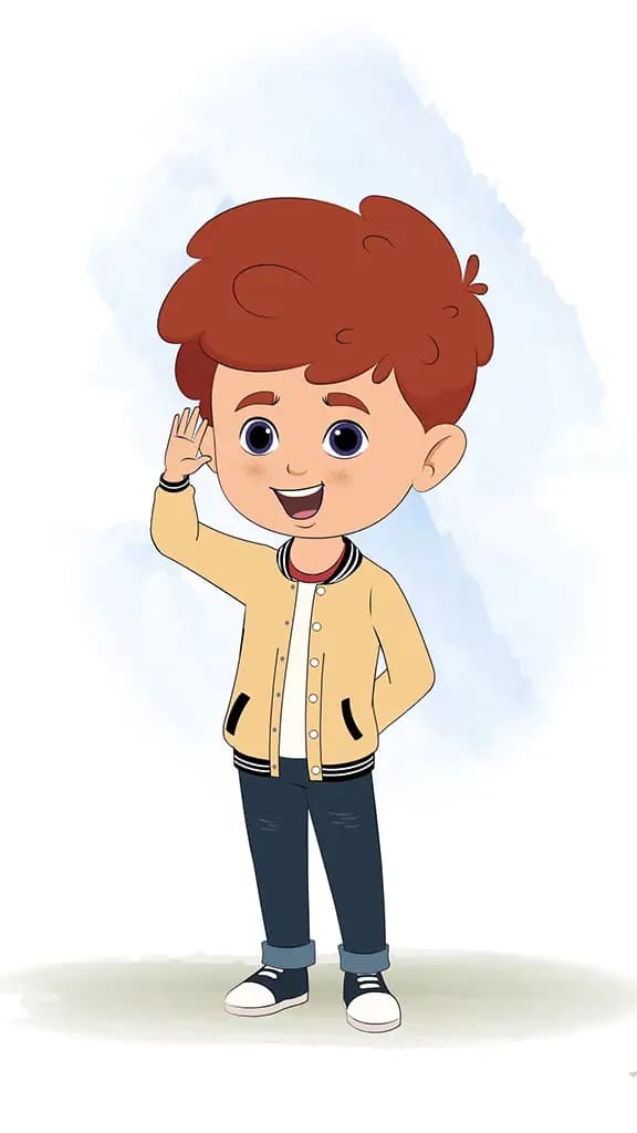 A red hair boy saying hello animated cartoon character aka sunny