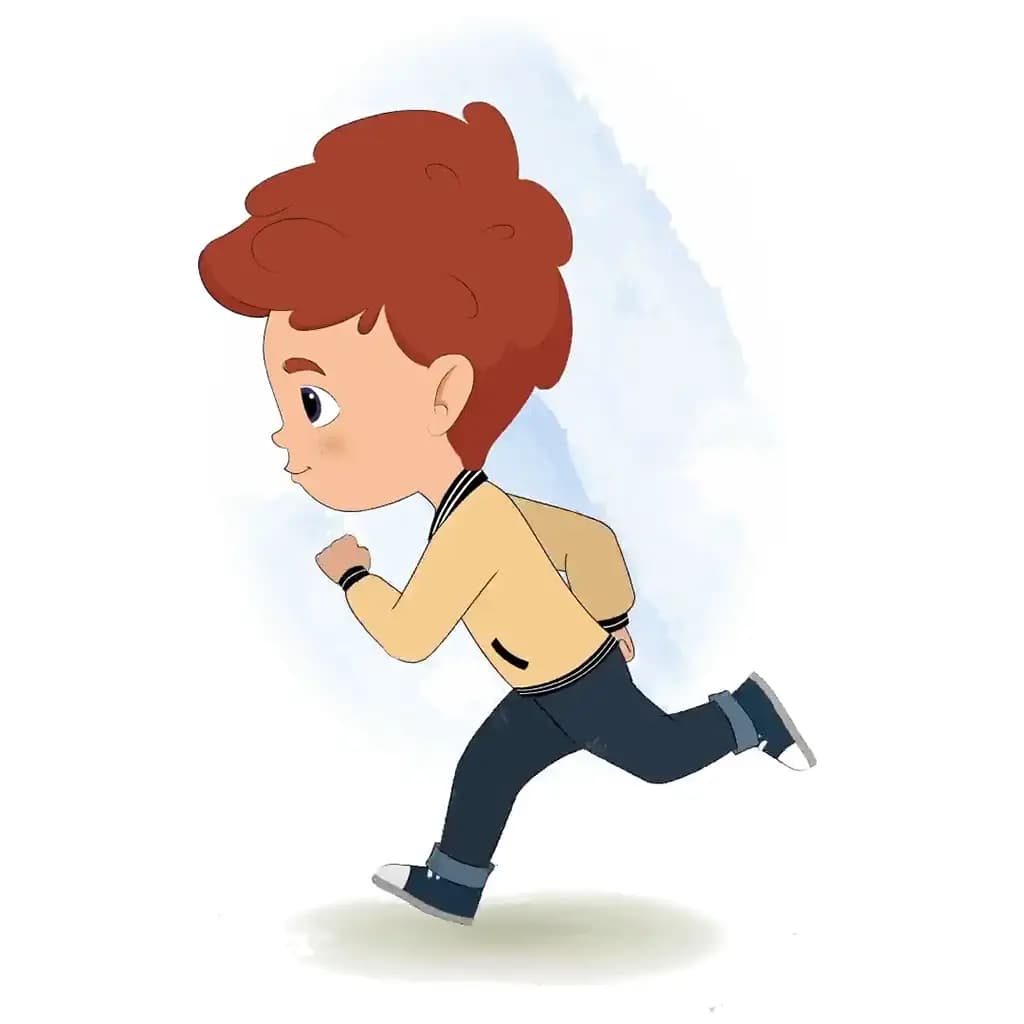 A red hair boy running fast side view animated cartoon character aka sunny