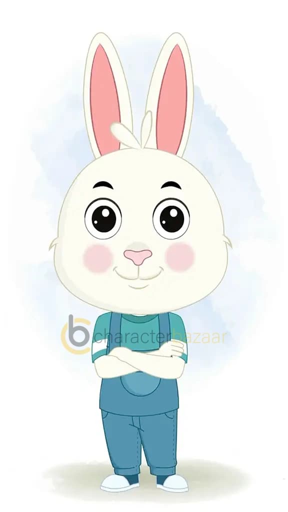 A rabbit standing with cross hand and talking animated cartoon character aka bunny the rabbit