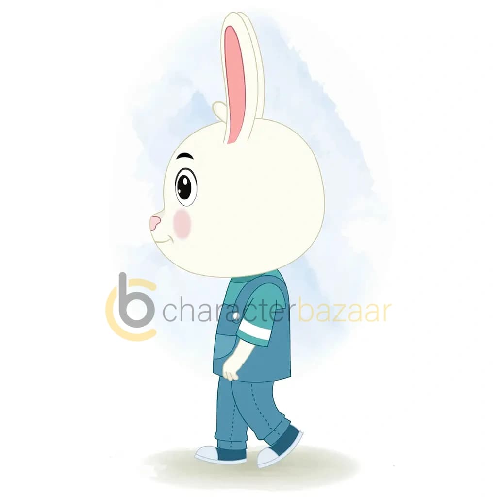 A rabbit walking side view animated cartoon character aka bunny the rabbit