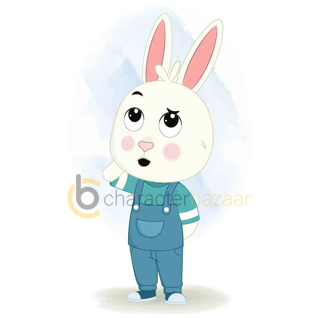 A confused rabbit animated cartoon character aka bunny the rabbit 3/4