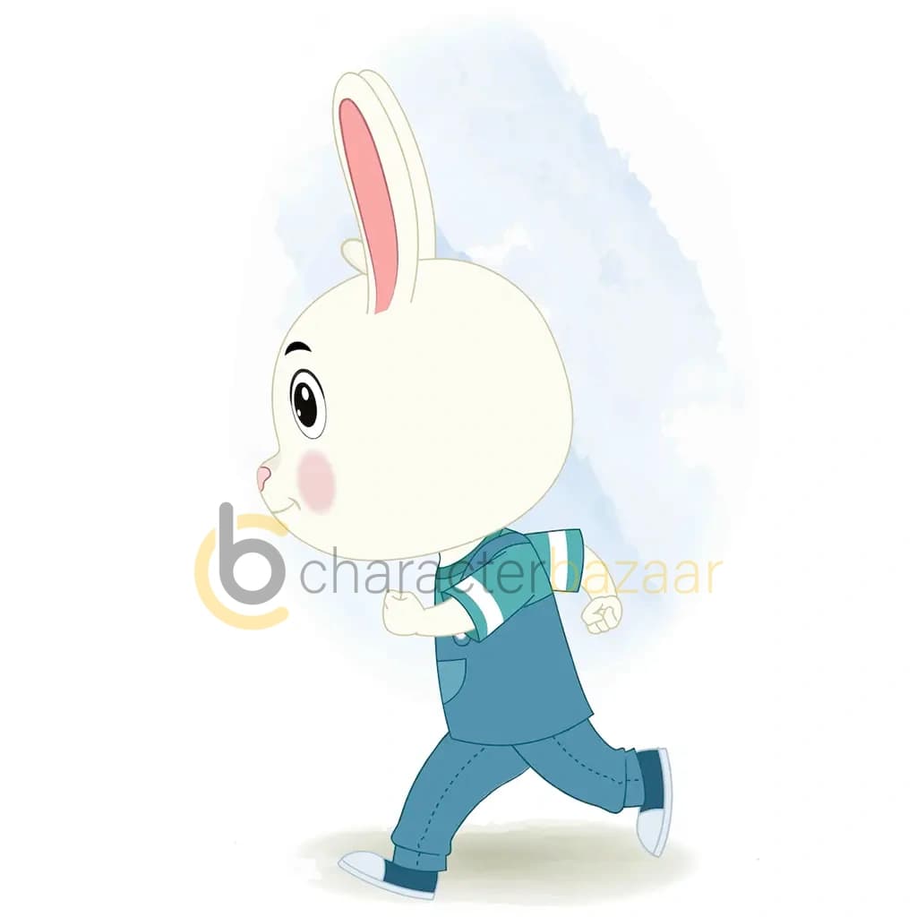 A rabbit running fast side view animated cartoon character aka bunny the rabbit