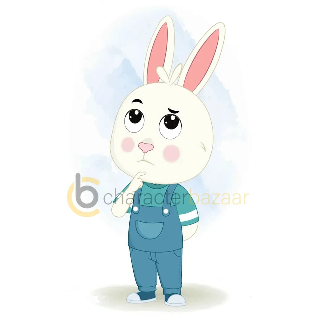 A little rabbit thinking animated cartoon character aka bunny the rabbit 3/4