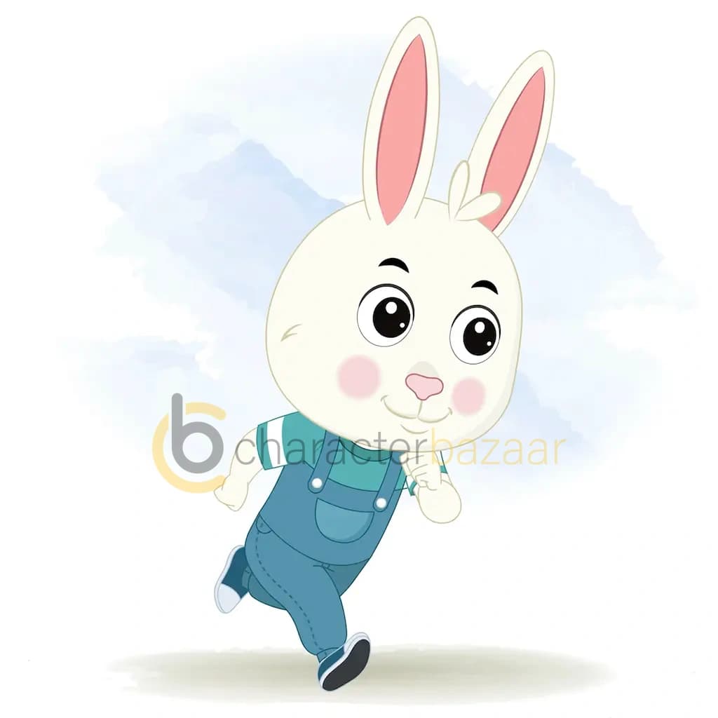 A rabbit running three quarter view animated cartoon character aka bunny the rabbit
