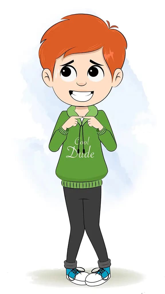 A nervous smart boy animated cartoon character aka adit