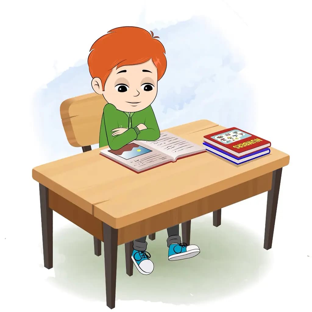A smart boy reading a book and sitting on the table animated cartoon character aka adit