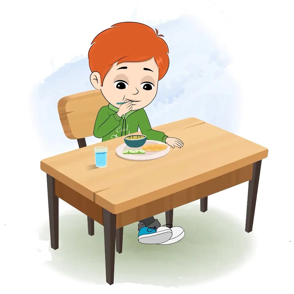 A cute boy animated cartoon character eating breakfast aka adit