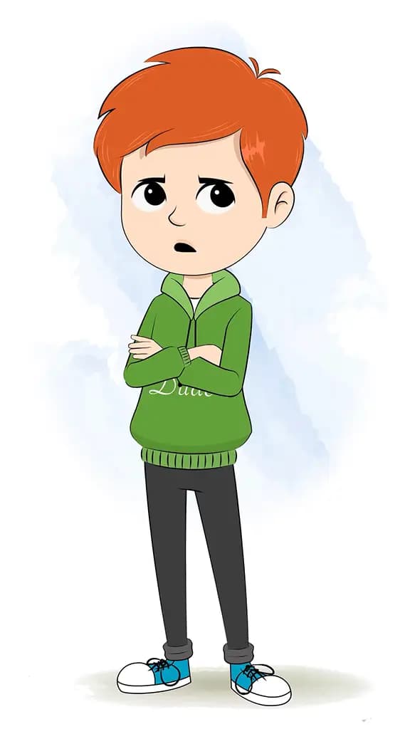 An annoyed smart boy animated cartoon character aka adit 3/4
