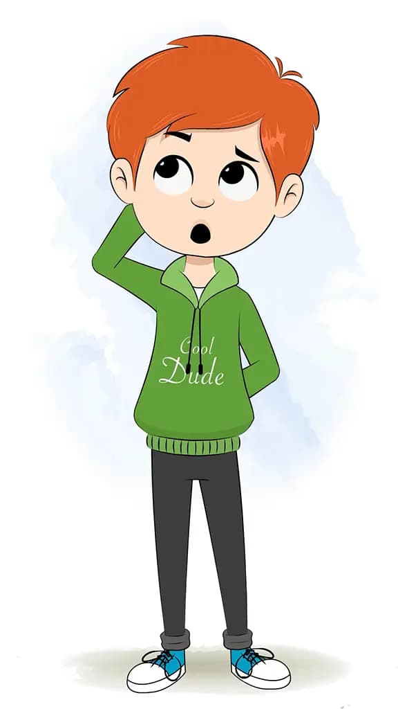A confused smart boy animated cartoon character aka adit