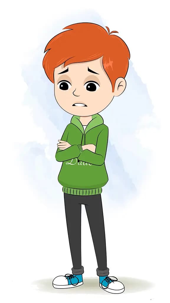 A smart boy sad animated cartoon character aka adit 3/4
