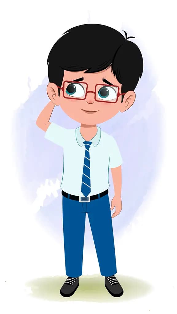 A confused school boy animated cartoon character aka daksh