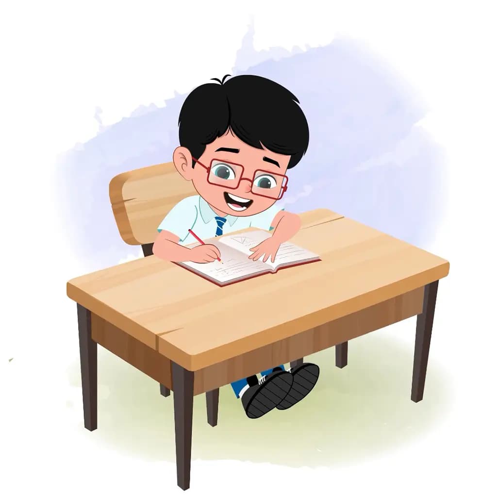 A school boy doing homework and sitting on the table animated cartoon character aka daksh