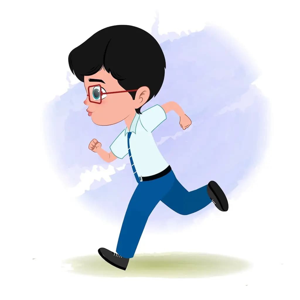 A school boy running fast side view animated cartoon character aka daksh