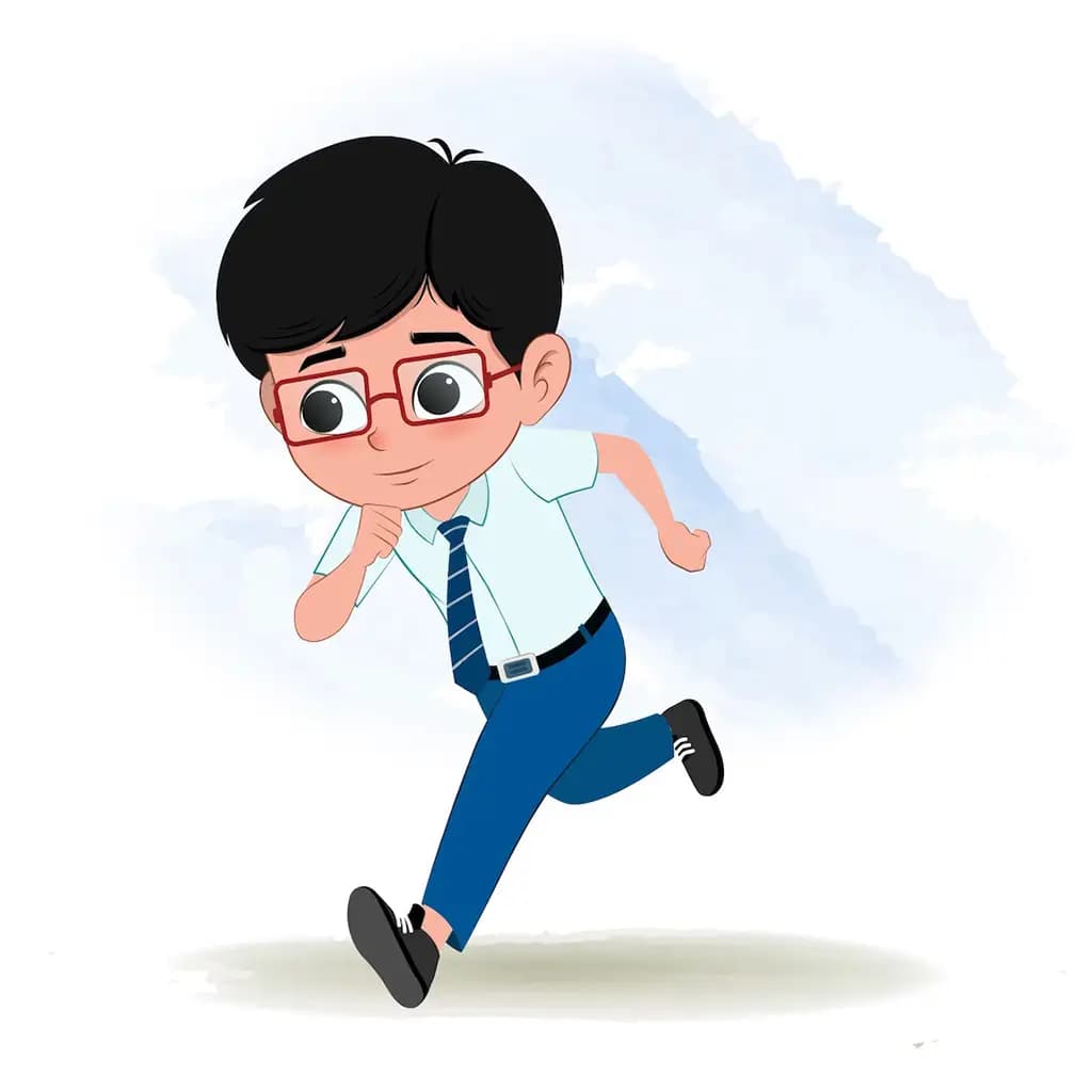 A school boy running three quarter view animated cartoon character aka daksh