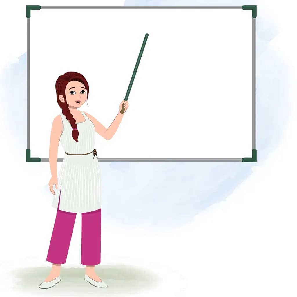 A female teacher teaching on white board animated cartoon character aka ritu