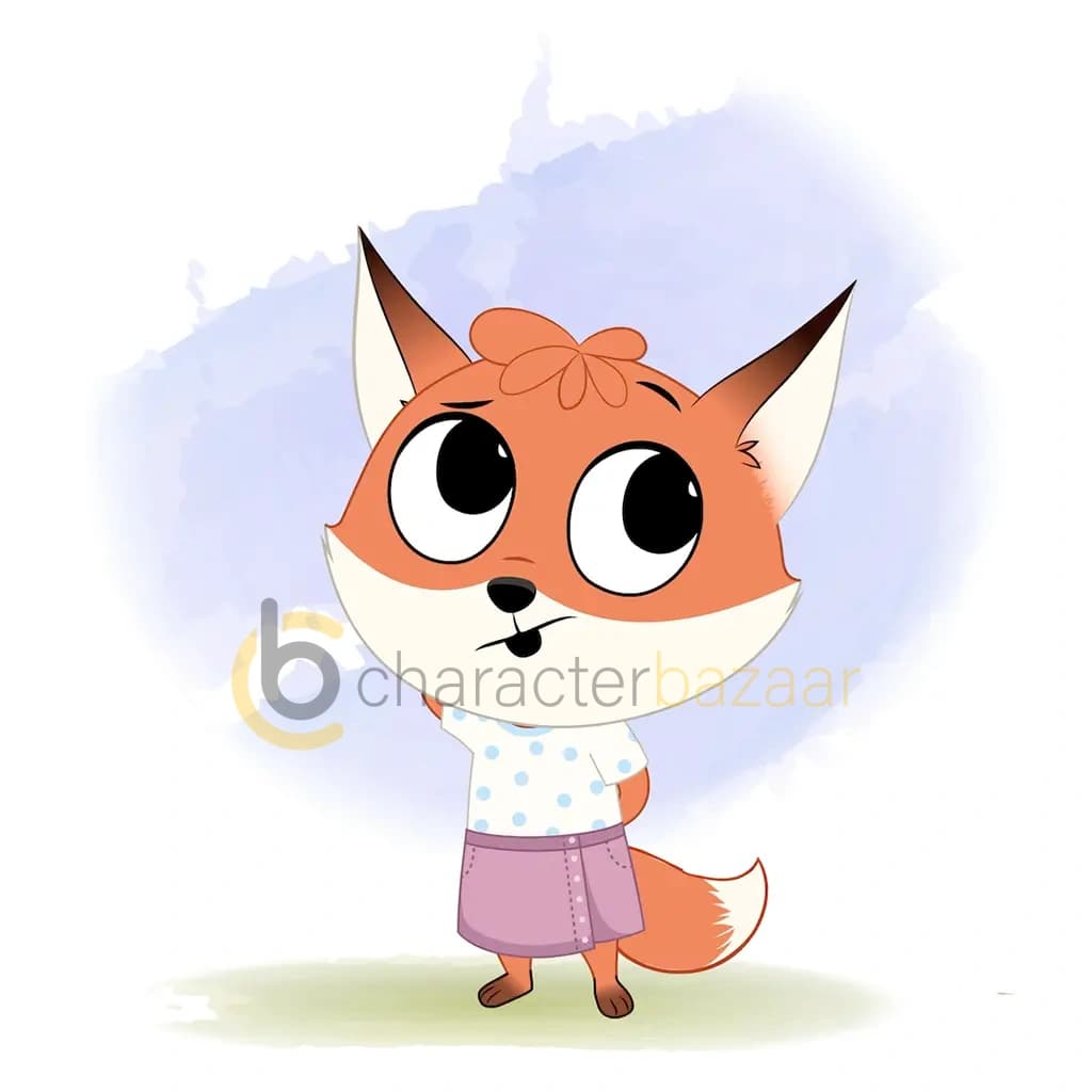 A confused fox animated cartoon character aka nikki the fox 3/4