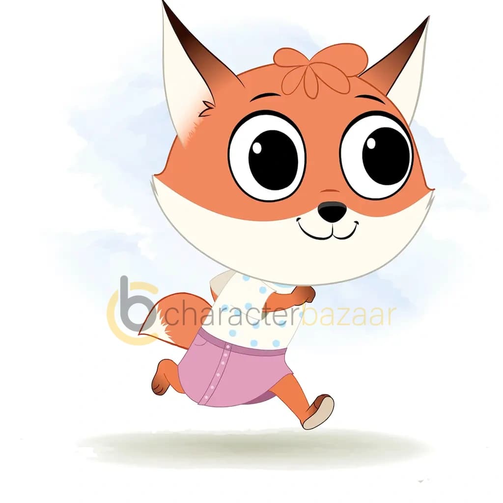 A fox running three quarter view animated cartoon character aka nikki the fox