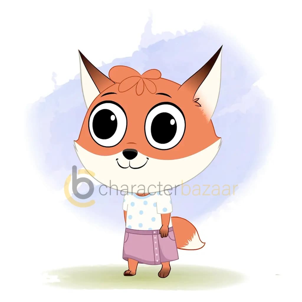 A fox 3/4 front view/three quarter view walking animated cartoon character aka nikki the fox