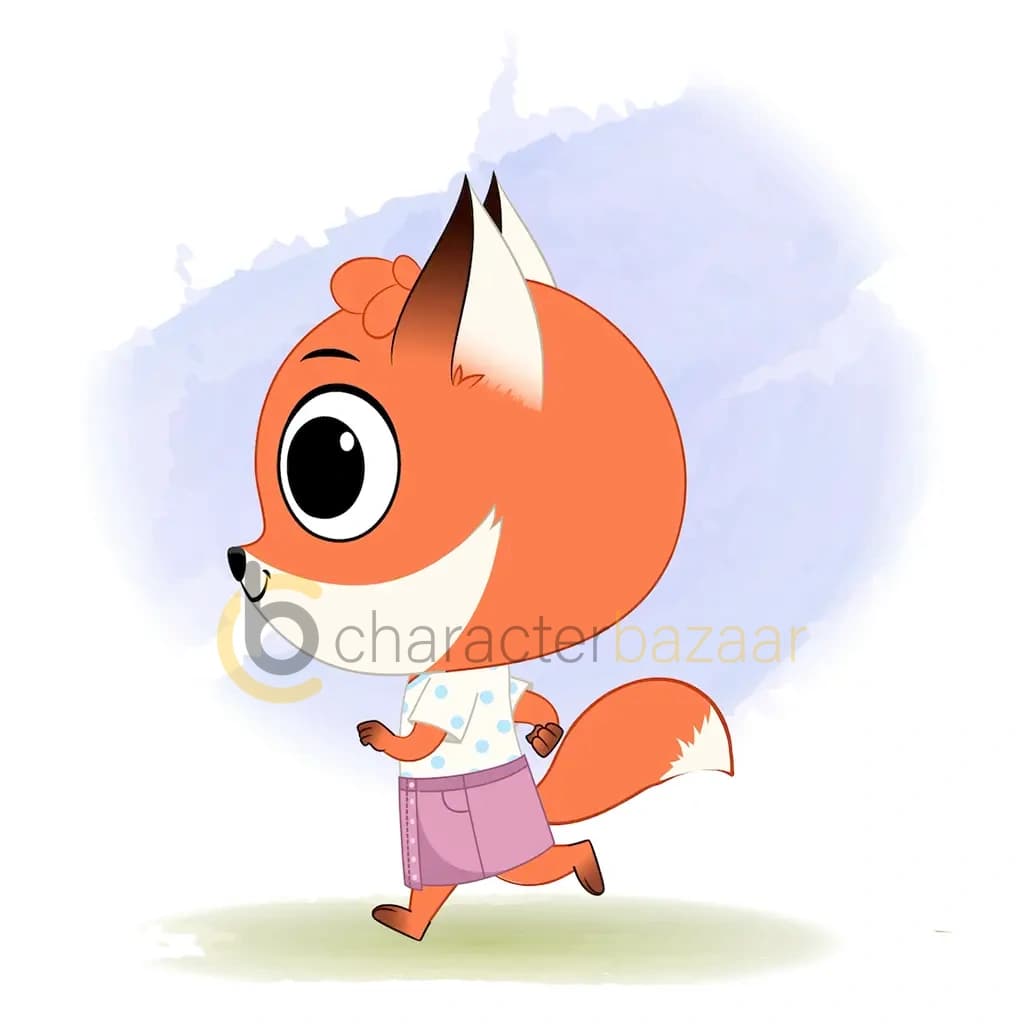A fox running fast side view animated cartoon character aka nikki the fox