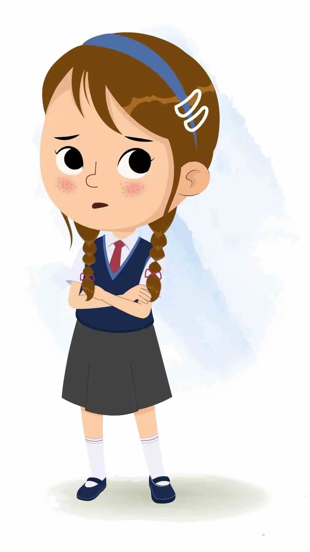 An annoyed little school girl animated cartoon character aka nancy 3/4