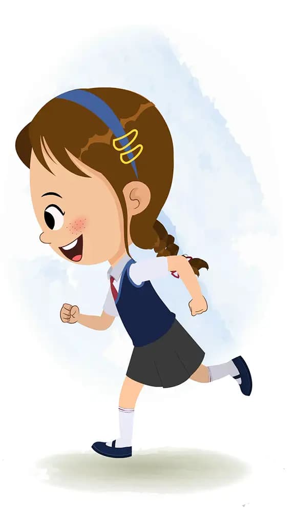 A brown hair girl running fast side view animated cartoon character aka nancy